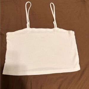White Ribbed Spaghetti Strap Crop Tank Top